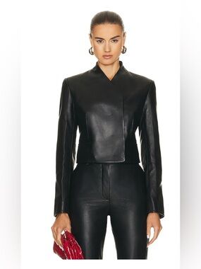 Salvatore Ferragamo Black Leather Cropped Jacket